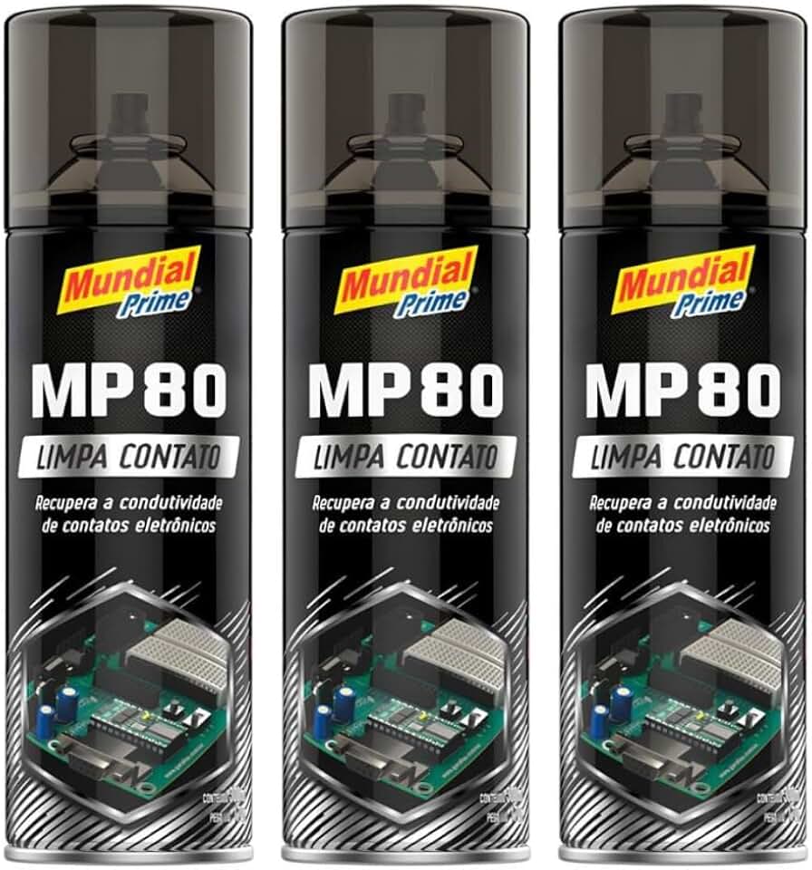 Kit 3 Limpa Contato Elétrico Spray 300ml Mundial Prime MP80 Aeroflex – Remove Oxidação, Poeira e Garante Melhor Contato em Componentes Elétricos