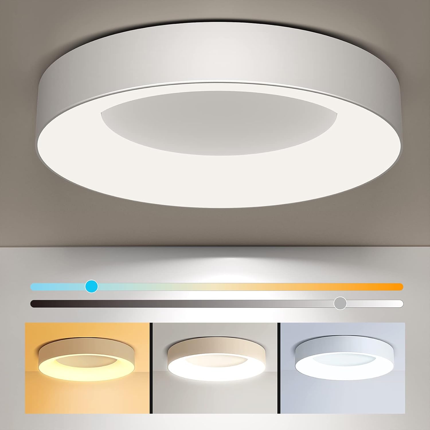 Annaror LED Flush Mount Ceiling Light with Remote Control, 24W 3000K