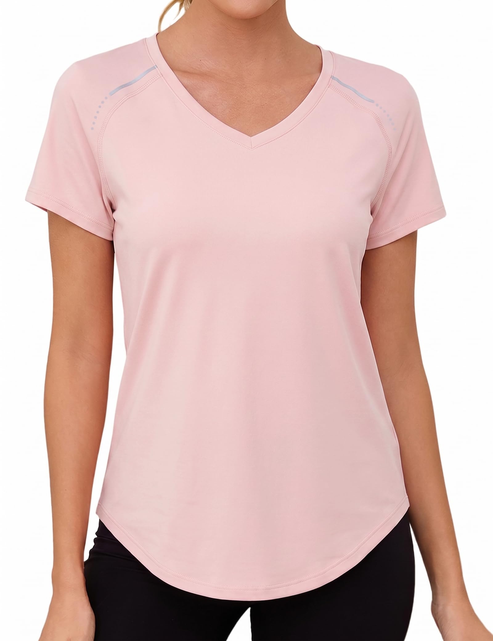 Gyabnw Damen Sport Fitness T-Shirt Kurzarm V-Ausschnitt Atmungsaktiv Funktionsshirt Leichtes Sport Oberteile Damen Top Für Fitness
