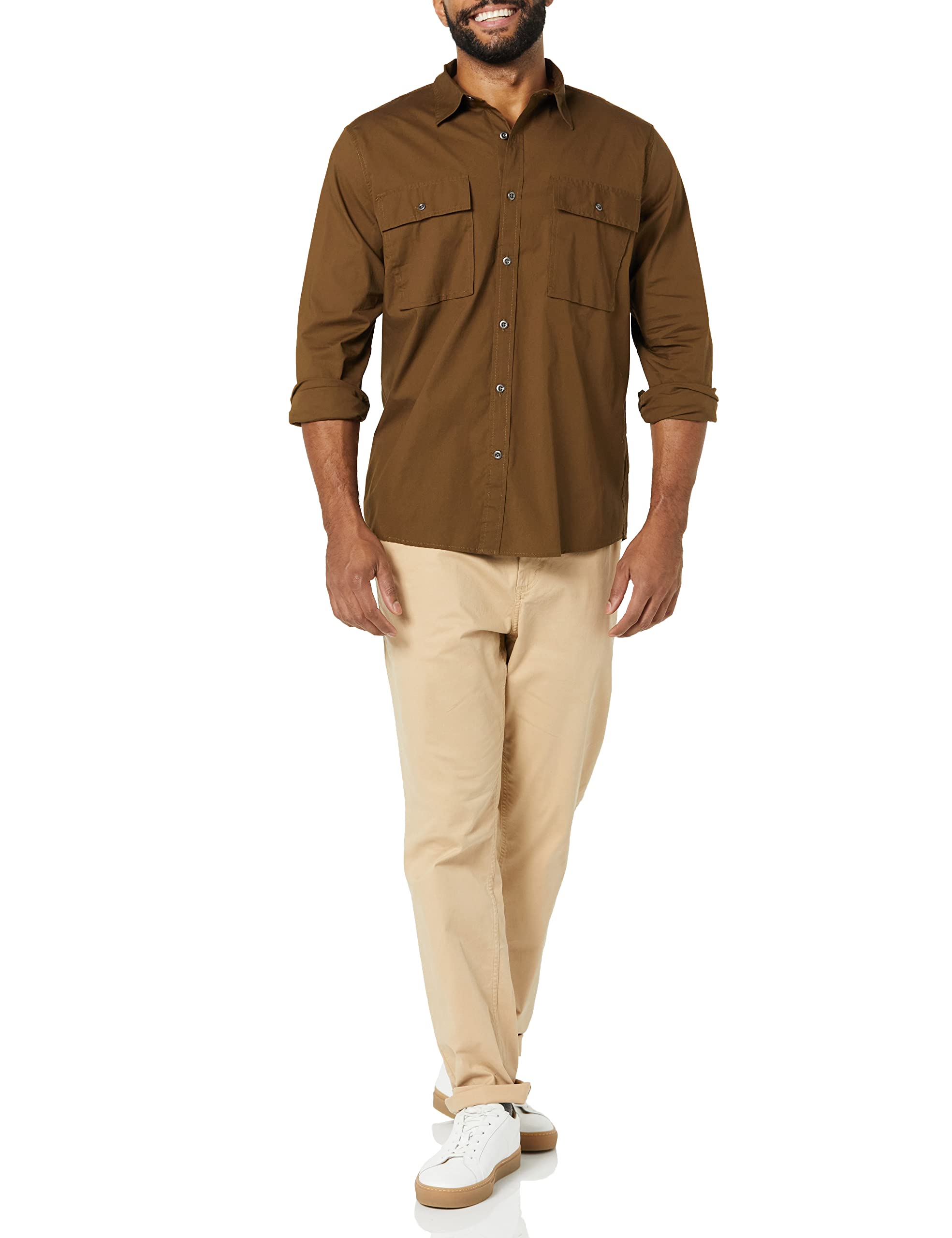 Amazon Essentials Hombre Camisa utilitaria de Manga Larga con Dos Bolsillos y Corte estándar