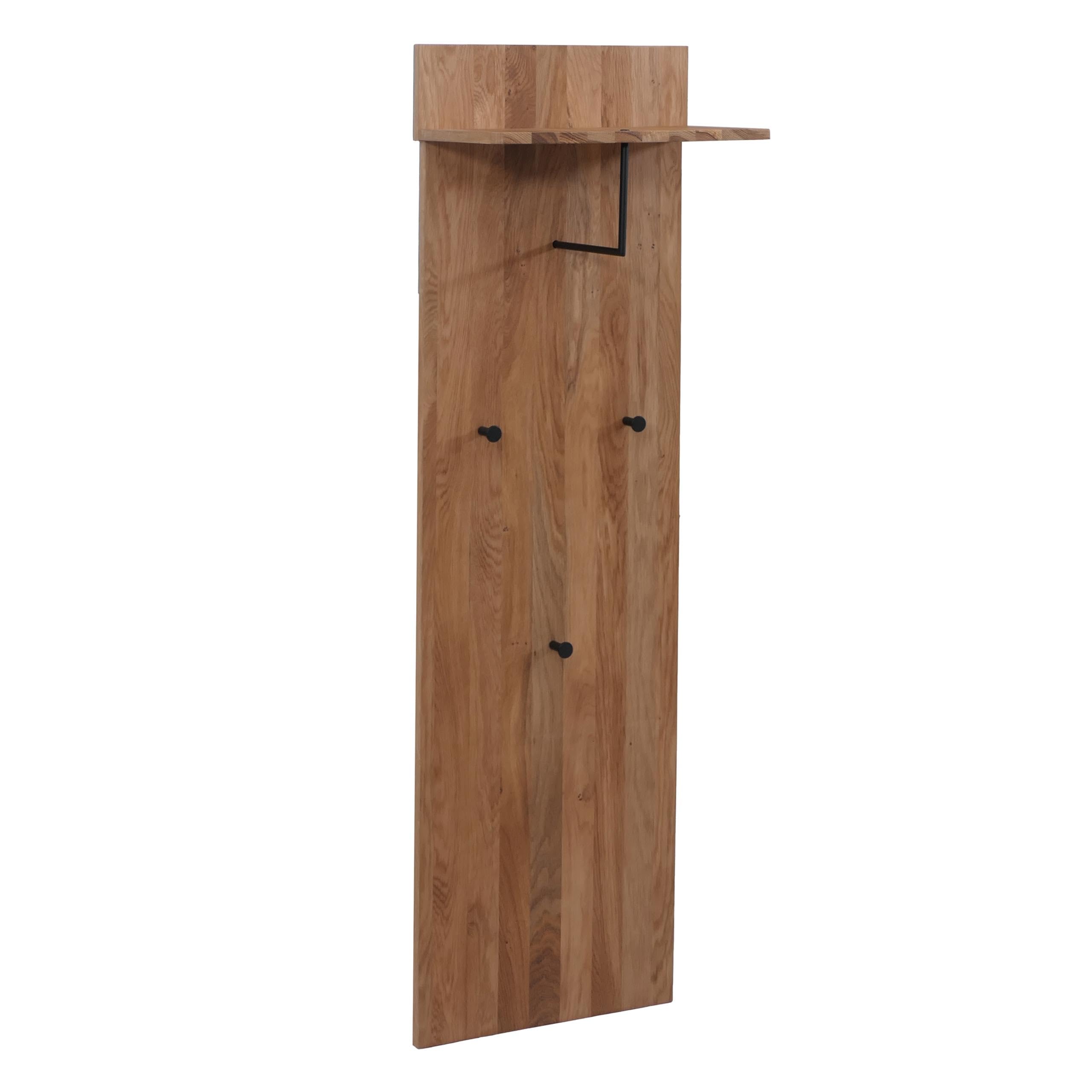 MCA Garderobenpaneel HWC-P55 Massiv-Holz Ablagefläche Haken, Eiche