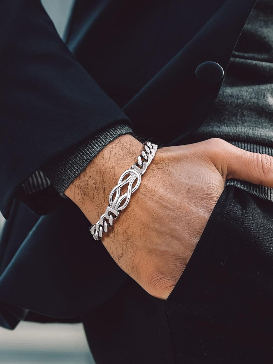 Bandmax Inifinity Love Knot Cuban Link Chain Bracelets for Men Stainless Steel/Black Mens Bracelet with Love Message Card Gift for Son Grandson Husband Father - Image 3