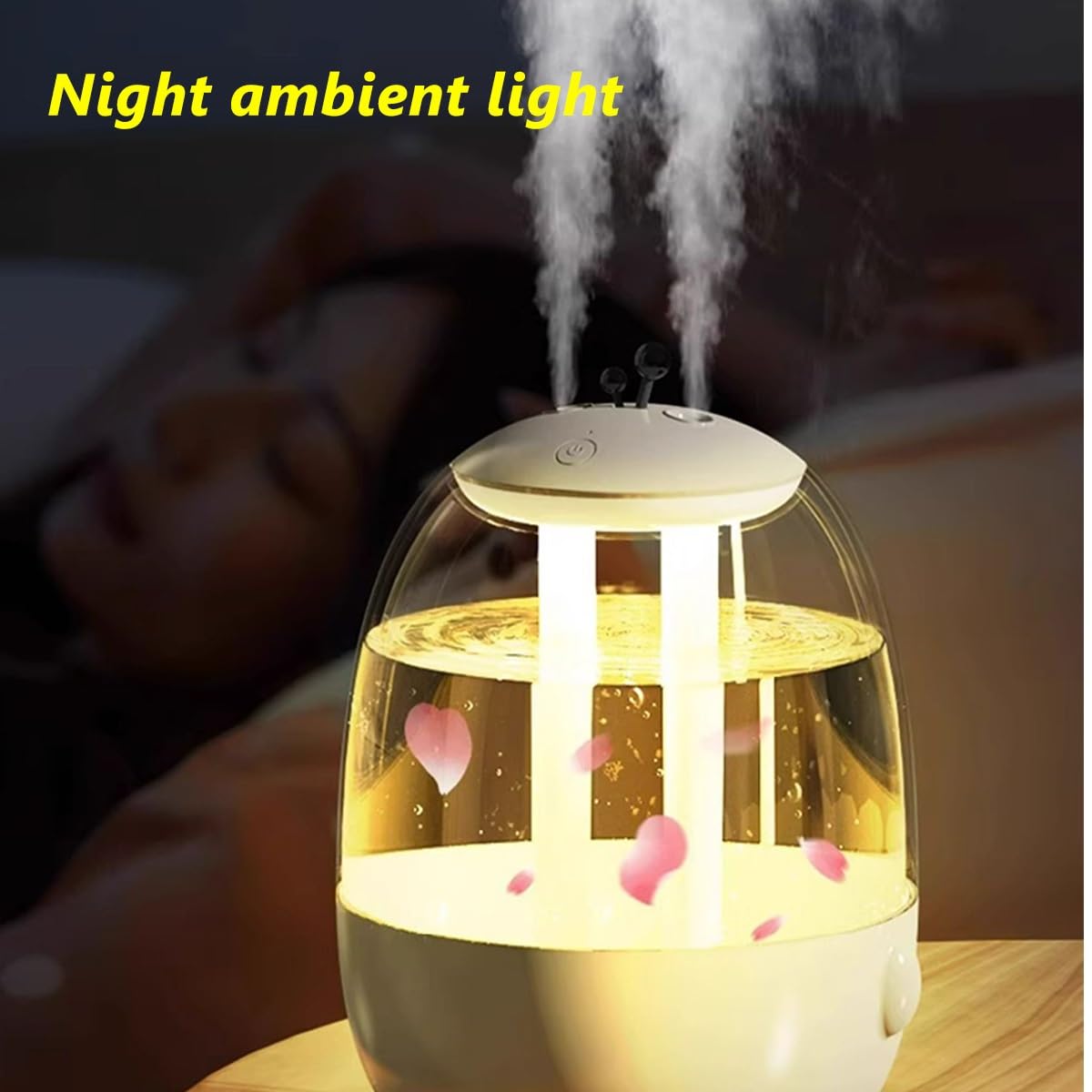 Humidificador de 3 litros para dormitorio, mini humidificador de aire ultrasónico USB con modo de niebla ajustable y luz nocturna suave, apagado automático de 10 horas para un uso seguro