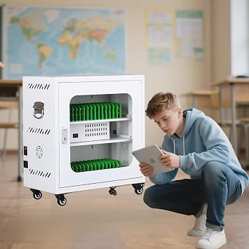 Laptop and Tablet Storage Cart, 30/40/50 Units, USB Cell Phone Charging Stations with Charging Port, Pre Built Charging Cart, for Chromebook and Laptop Computer, White,30 Device