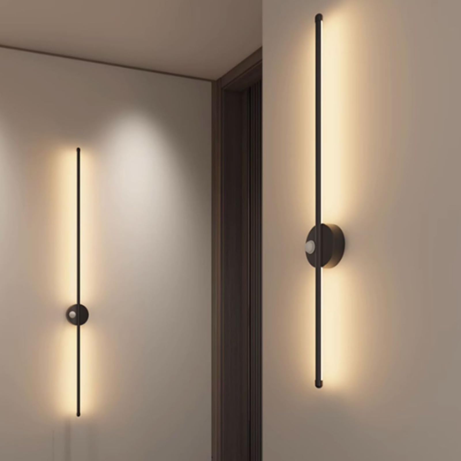 LED Interior Largo Aplique de Pared con 120° Sensor de Movimiento Lámpara de Pared Moderno USB Ricaricabile Luz Aluminio 2700K-6500K Regulable para Dormitorio (60cm,Negro)
