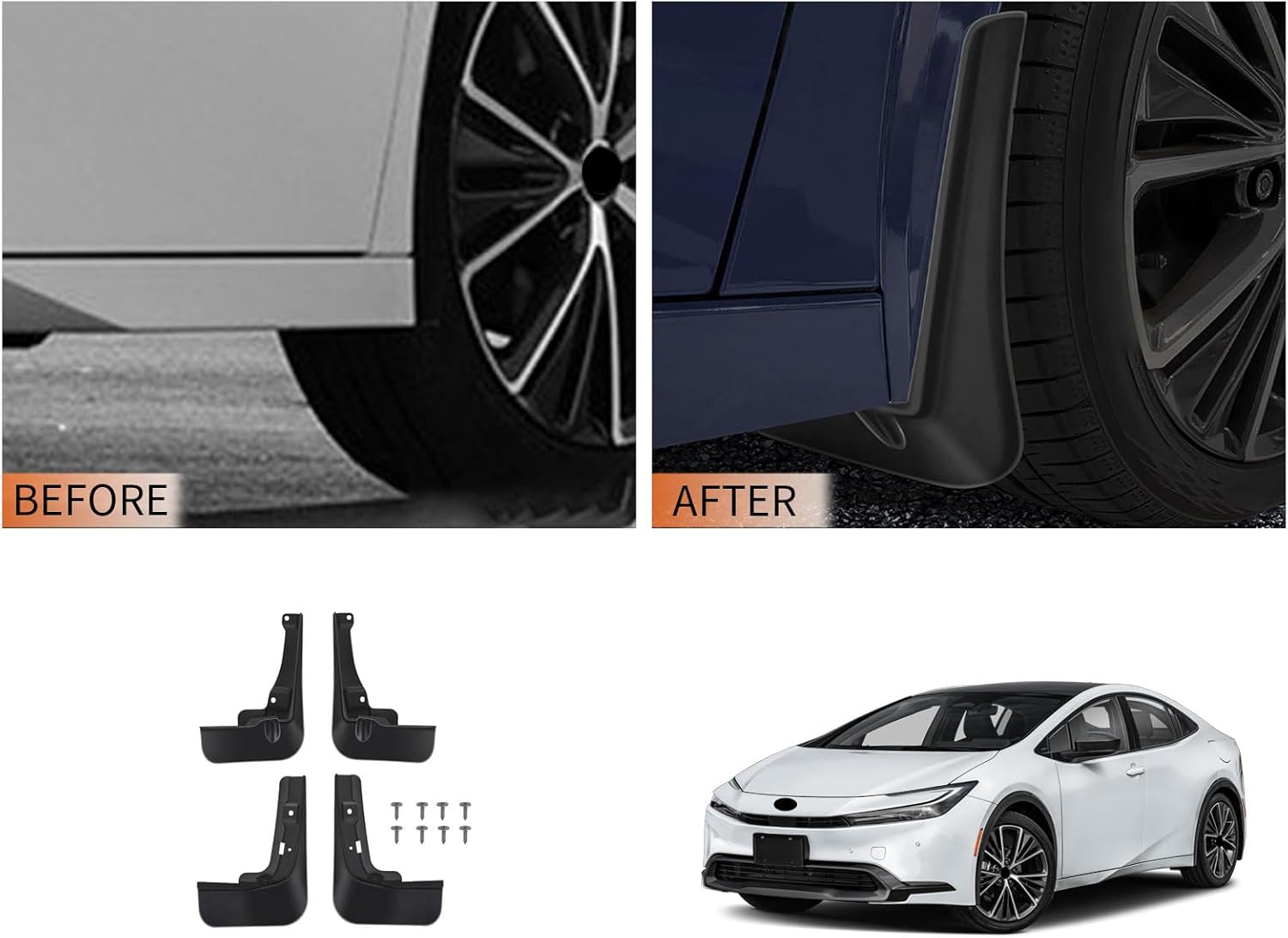 Mud Flaps Splash Guards Compatible with Toyota Prius 2023 2024 2025 2026, Front & Rear 4PC Mudguard Set, No Drill Flexible TPR Material, Paint & Rust Protection Accessories, Black