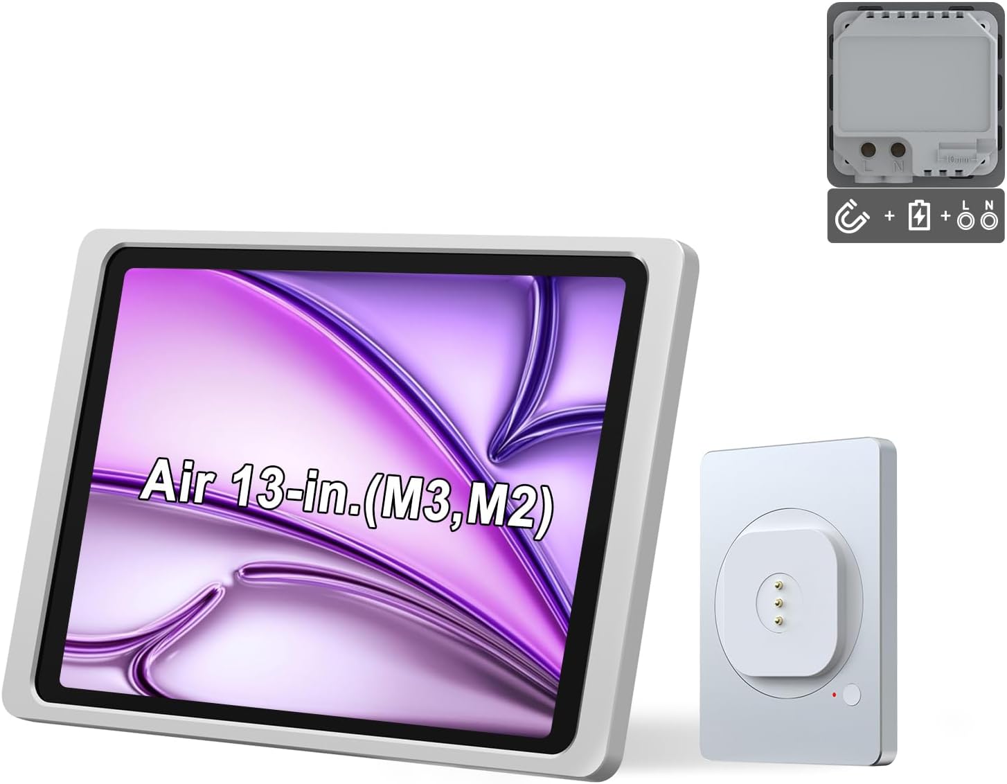 Magnetic Wall Mount with Charging Case A10 for iPad Air 13-Inch (M2). 100-250V AC 18W Quick Charge, Strong Magnets, 360 Rotation