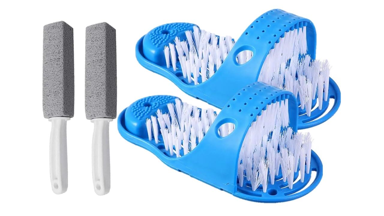 Ultimate Foot Care Set - Easy Magic Non-Slip Foot Shower Scrubber & Lava Pedicure Tool Bundle (Blue) (L2GMFS001)