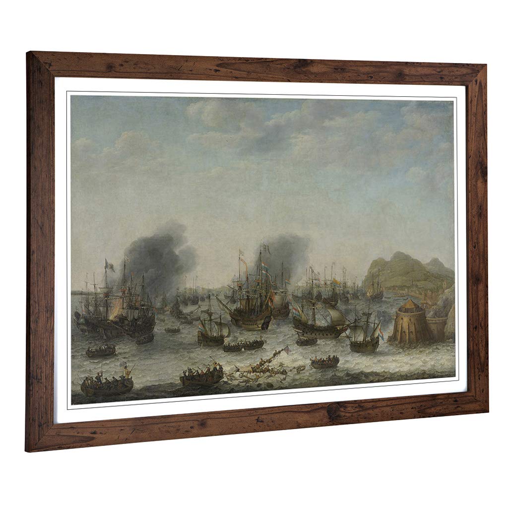 Big Box Art Framed Print of Abraham Adam Willaerts Ships Design | Wall Art Picture | Home Decor for Kitchen, Living, Dining Room, Bedroom, Hallway, Office, Walnut, A2 / 24.5x18 Inch / 62x45cm