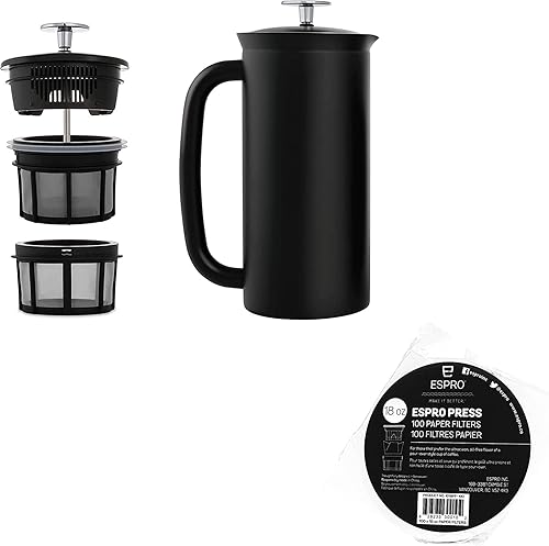 ESPRO - Prensa francesa P7 - Cafetera y tetera aislada de acero inoxidable de doble pared con microfiltro - Mantiene las bebidas calientes durante