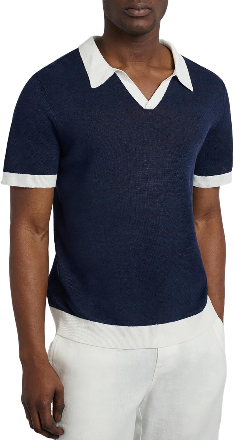 Onia Men's Linen Johnny Collar Polo Sweater