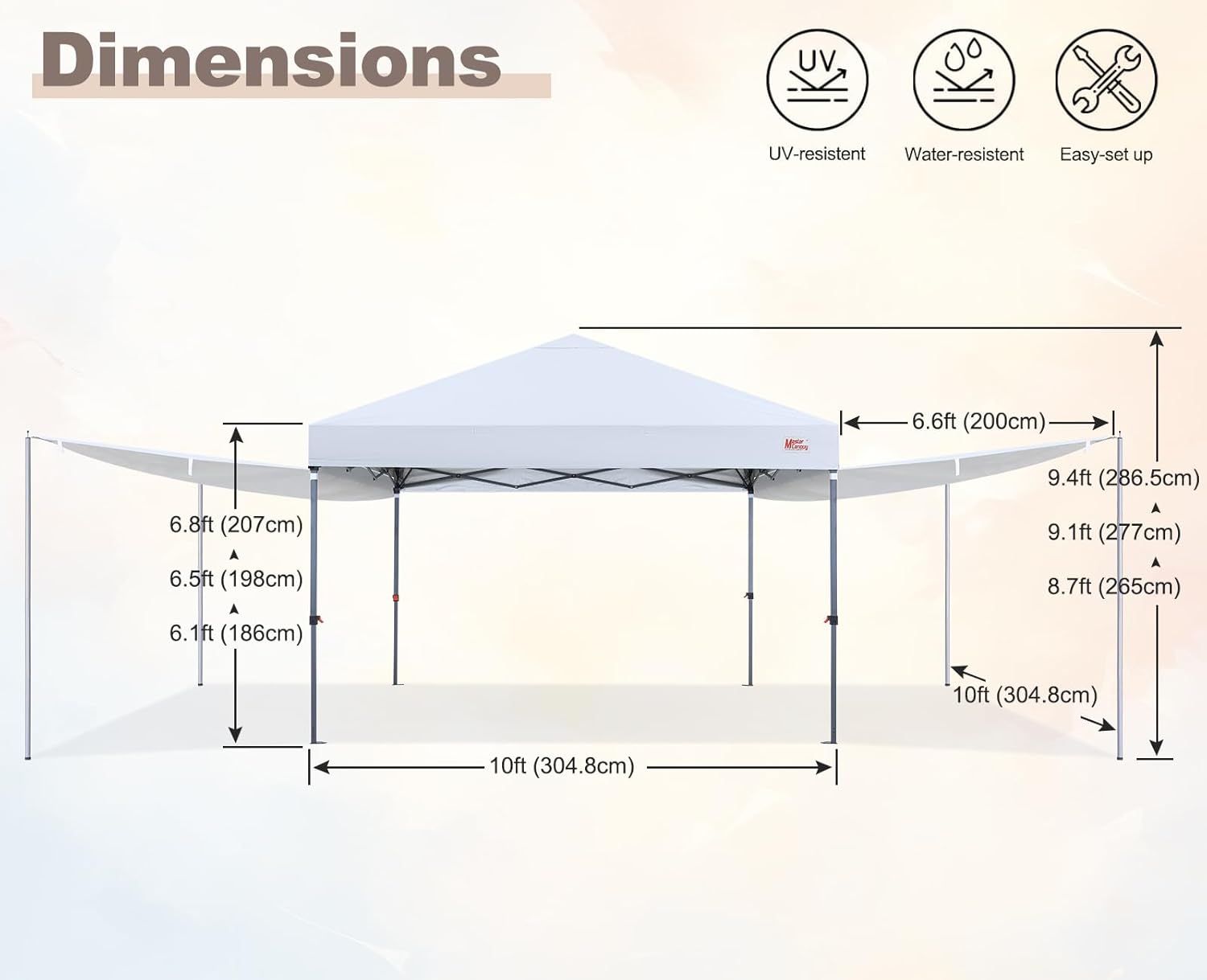 MASTERCANOPY Pop Up 10x10 Canopy Tent with Center Lock, 2 Shelters, 4 Poles, 230 Sq ft of Large Shade Space, for Camping, Picnics & Beach (10'x10',White)