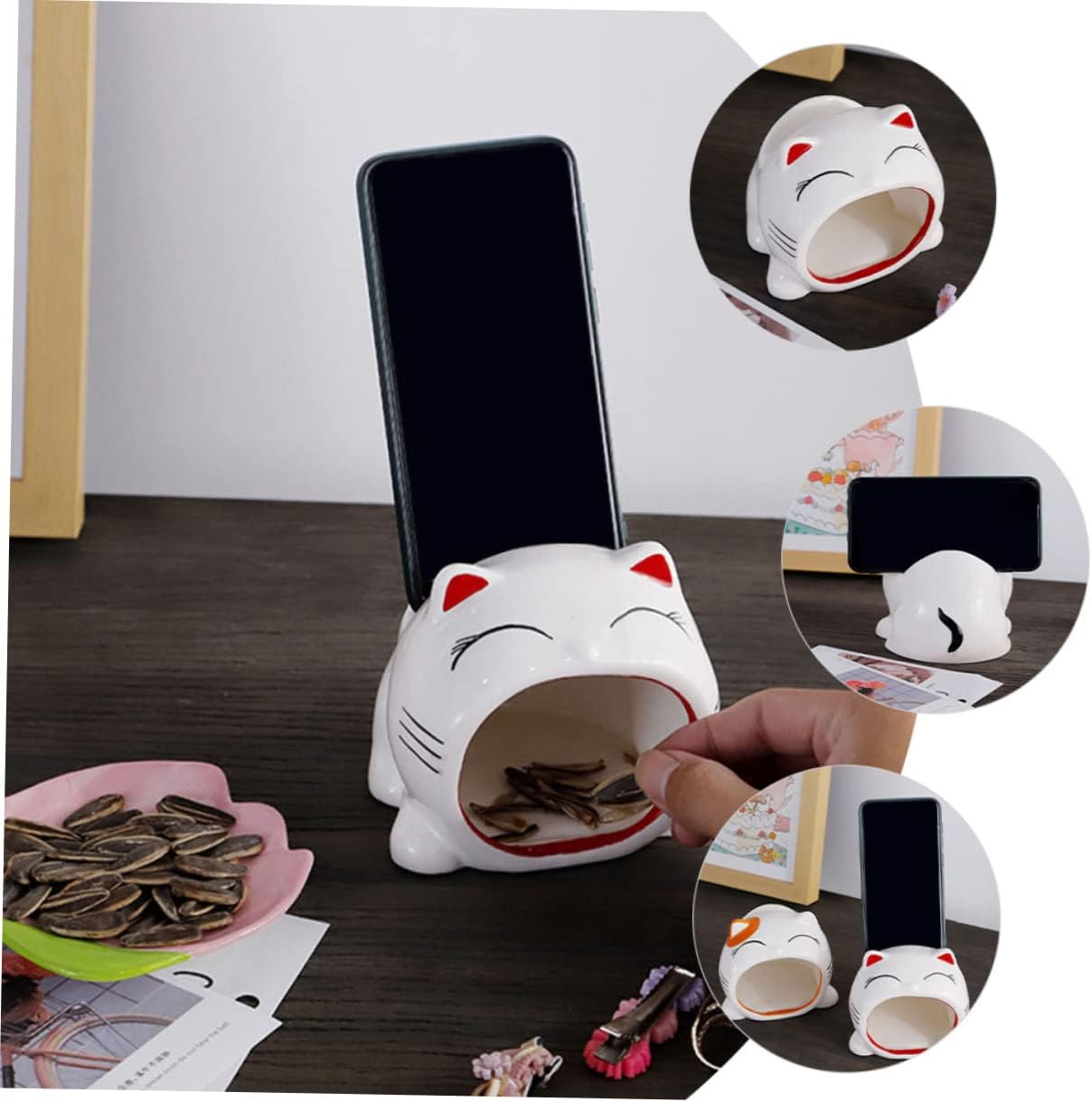 Ceramic Cat Phone Stand with Amplifier Desktop Mobile Phone Rack and Unique Cat Decoration for Home Office Desk Accessories - Image 7