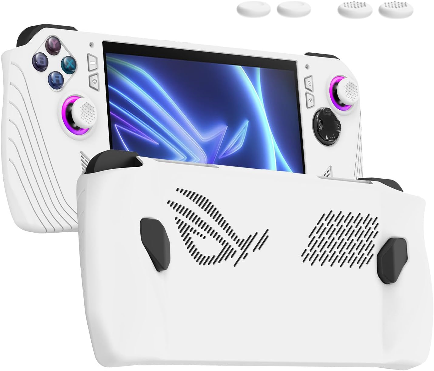 ASUS Rog Ally 7 Inch Handheld 2023 Case All-Round Silicone Protective Cover with Button Caps Anti-Scratch Comfort Hand Grips White