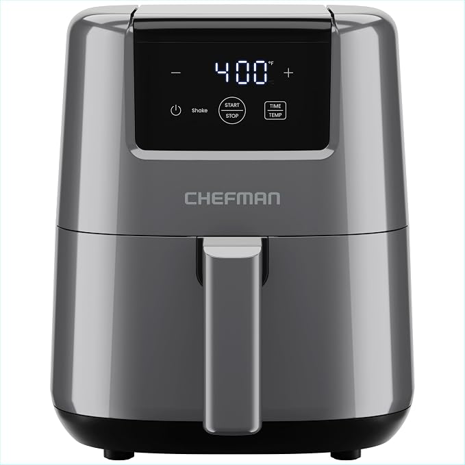 CHEFMAN 2 Qt Mini Air Fryer – Digital Space-Saving Compact Air Fryer with Nonstick and Dishwasher Safe Basket, Quick & Easy Meals in Minutes, Features Digital Timer and Shake Reminder – Grey