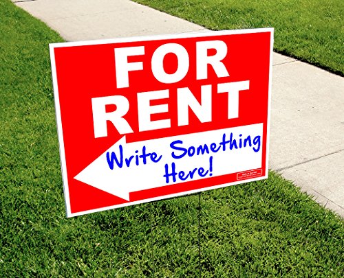 Large For Rent Sign Kit With Tall Stands - Yard Sign Bundle For Rental Property - Include (1X) 24" X 18" Yard Sign With (2X) Directional Left Or Right Arrow + (3X) 24" Tall Wire Stakes #TOP3