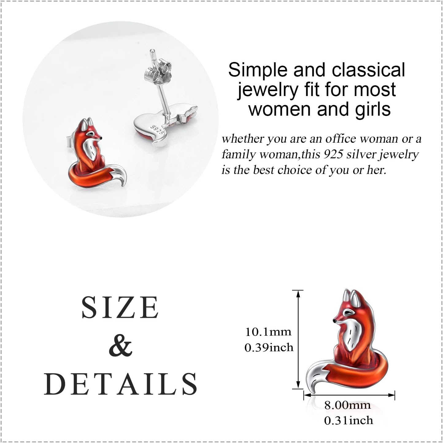 Fox Earrings Gifts Sterling Silver Cute Kitsune Fox Stud Earrings Jewelry Prom Earrings Christmas Gifts for Women Teen - Image 5