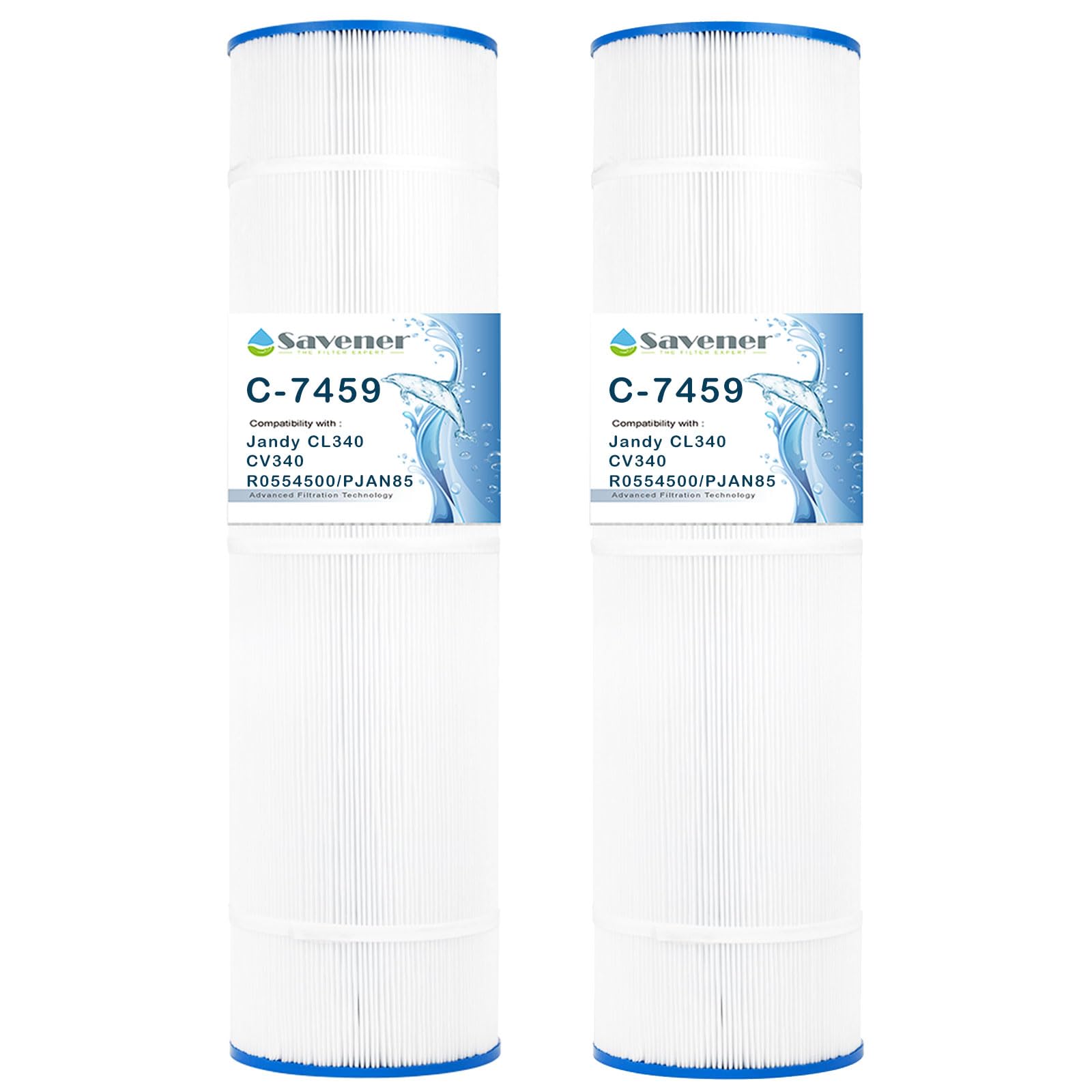 Savener Pool Filter Replaces Jandy CL 340, PJAN85, Ultral-A8, PP-A8, Unicel C-7459, Filbur FC-6405, Filbur FC-0800, A0557900, R0554500, Aladdin 18504, APCC7352, 2X85 sq.ft Filter Cartridge 2 Pack