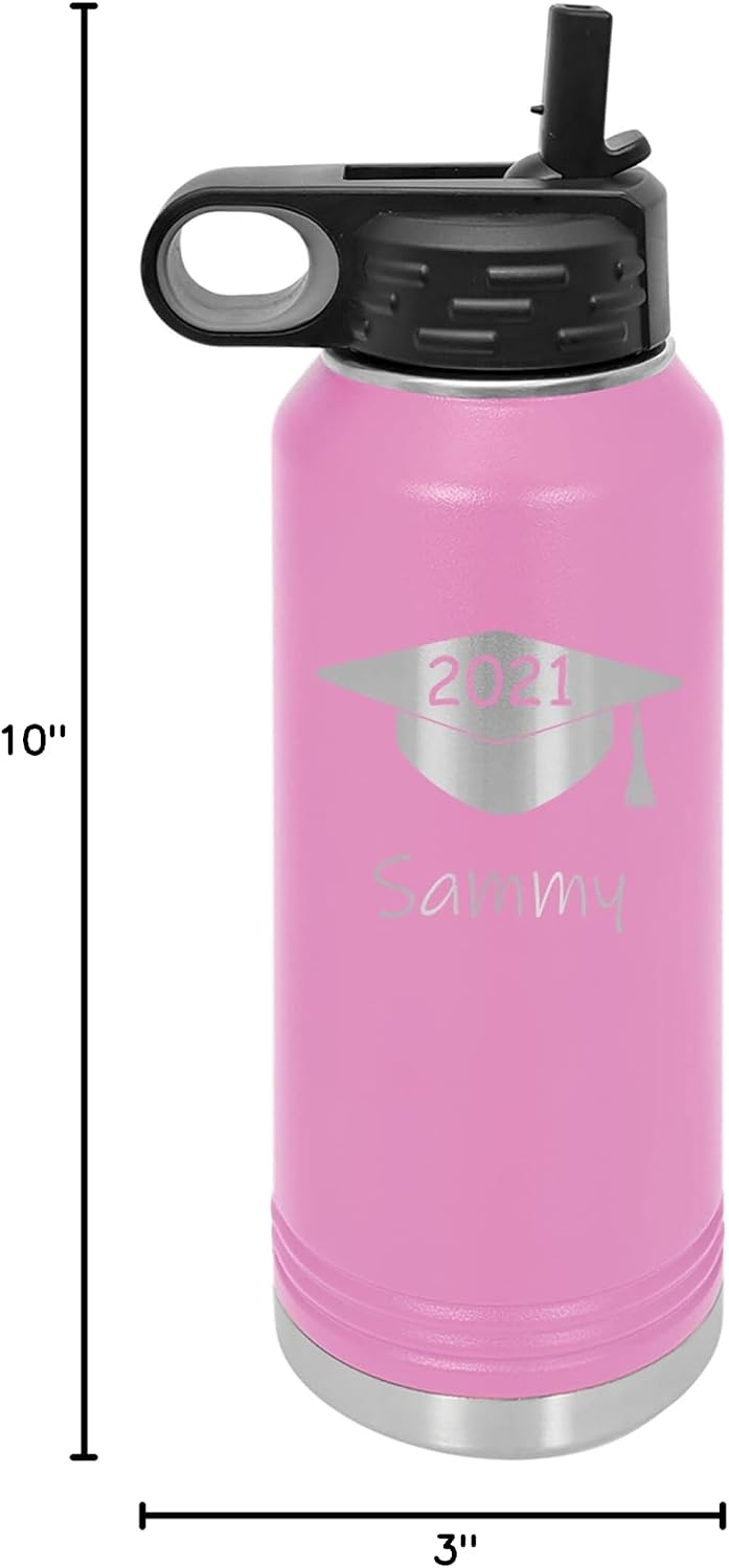 Personalized Graduation 32 oz Water Bottle for Student, 2024 College Grad, University Student, Nursing School, Graduate School, Laser Engraved, Vacuum Insulated, Stainless Steel, with Lid and Straw
