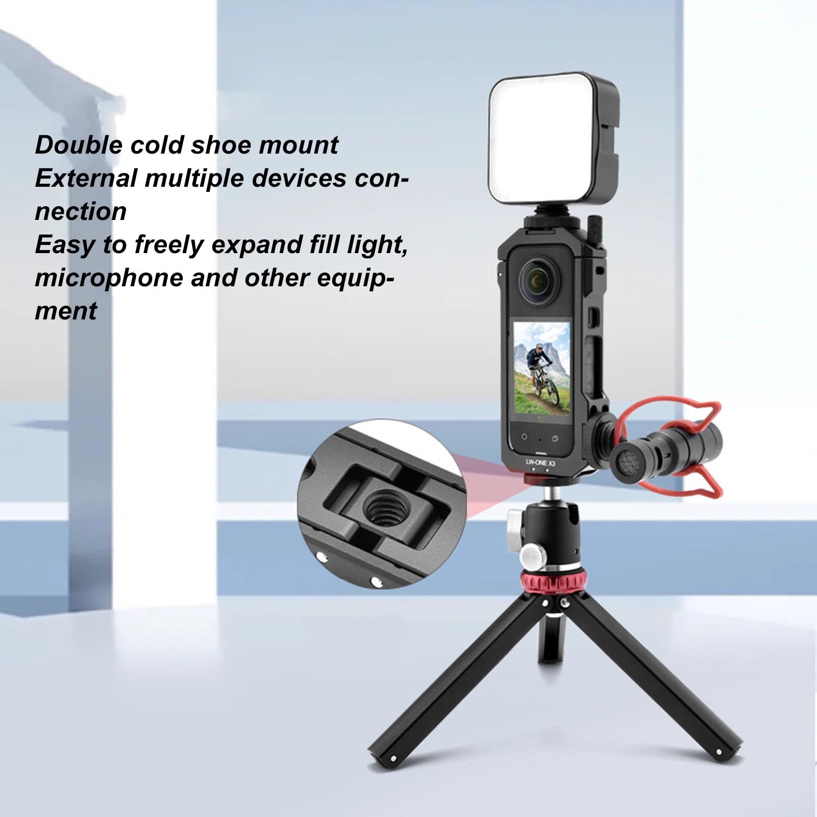 Action Camera Cage, Action Camera Frame Cage with Dual Cold Shoe Mount, Aluminum Alloy Protective Case for Action Camera,for Install Fill Light, Microphone and Other Accessories.