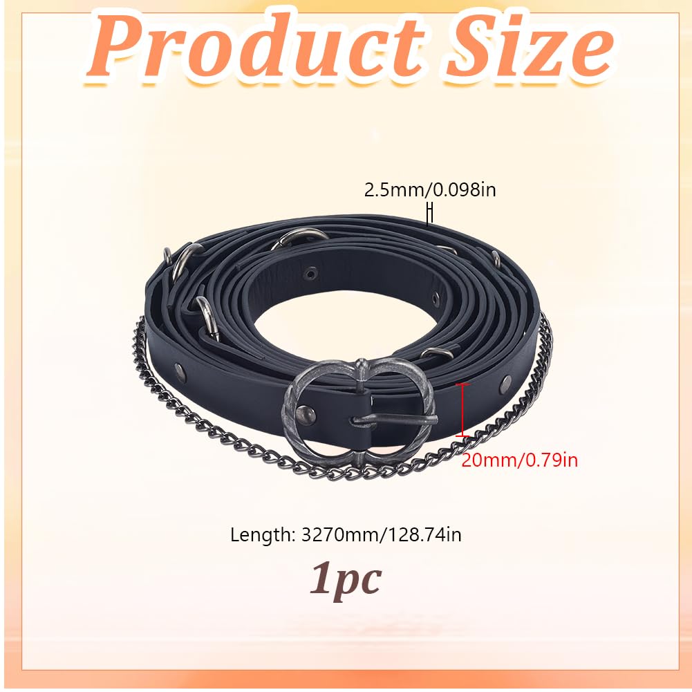 DELORIGIN Medieval DIY Faux Leather Metal Chain Belt Vintage Adjustable Waist Chain Belts Renaissance Thin Skinny Belt for Women Punk Pirate Dresses Rave Fantscy Costume Accessories (Black) - Image 2
