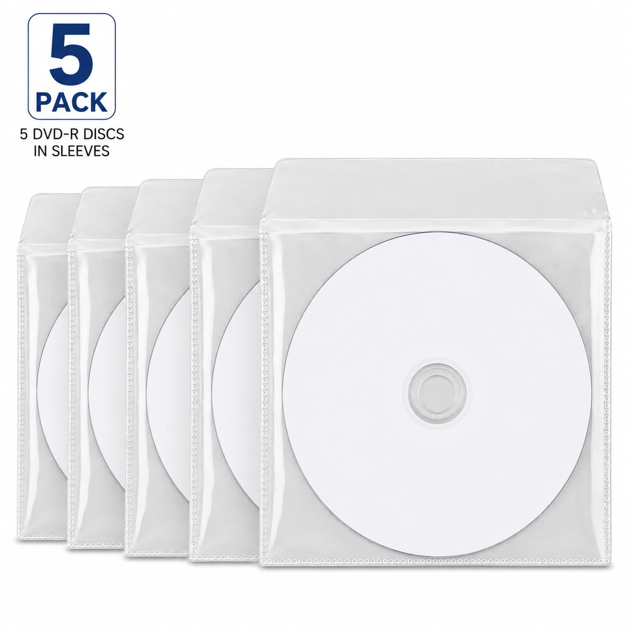 Ritek Lot de 5 DVD-R vierges imprimables à jet d'encre avec une vitesse d'écriture de 16x dans des pochettes en plastique avec rabat Blanc