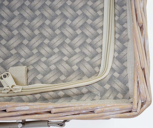 Mendler Picknickkorb-Set für 4 Personen, Picknicktasche + Kühlfach, Porzellan Glas Edelstahl, beige - 5