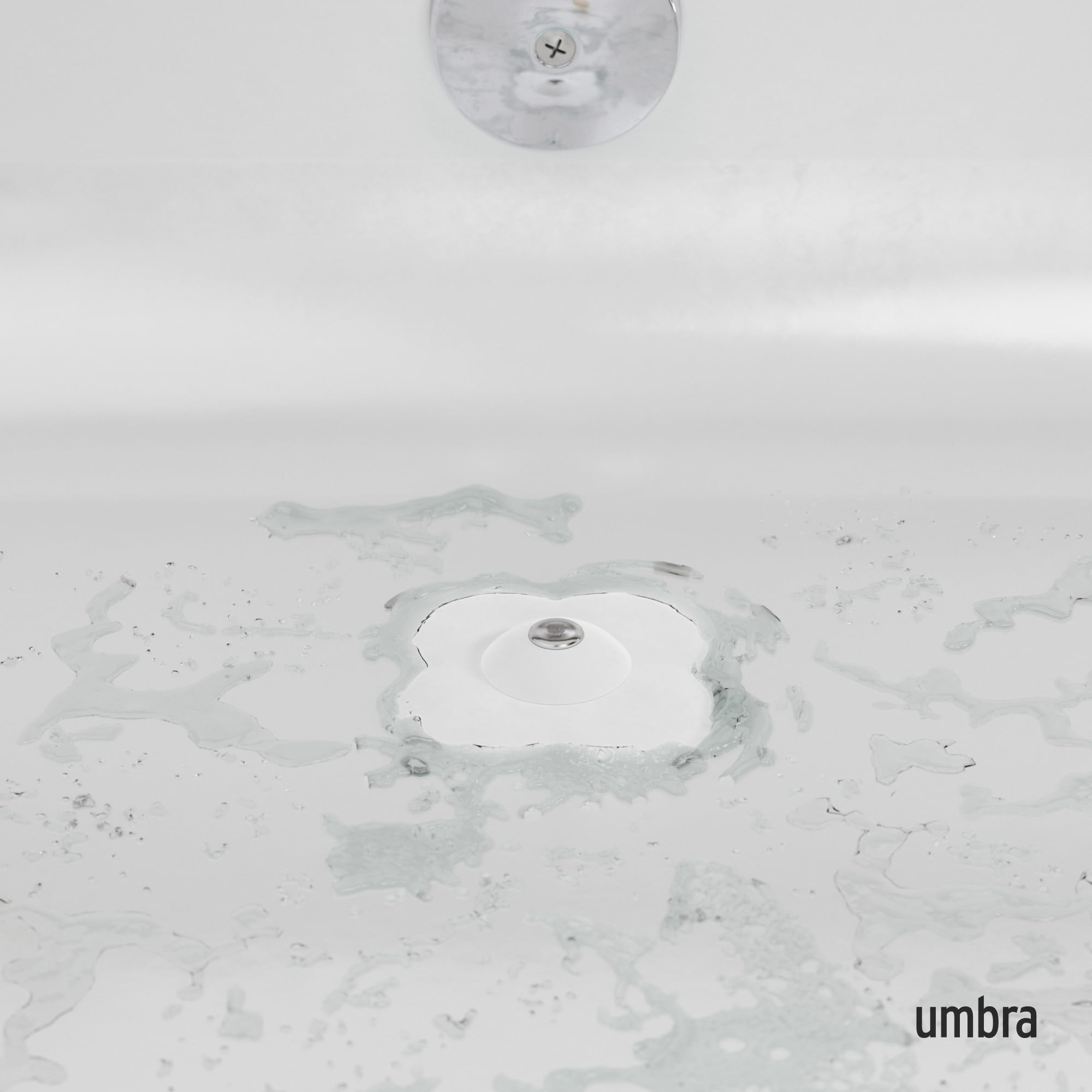 Umbra Bloom Drain Stop and Hair Catcher – Dual Purpose Bathtub Drain Strainer and Stopper with Decorative Floral Design, Anti-Clog Bathroom Accessory for Tubs and Showers – White - 3