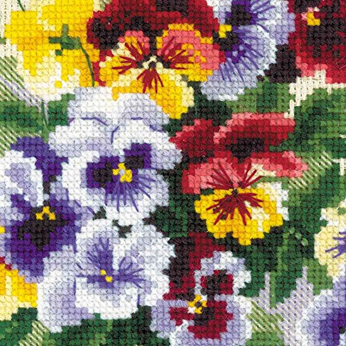 Image of RIOLIS - Pansy Medley 1516, Floral Cross Stitch Kits 7,87 inch x7,87, Cross Stitch for Beginners & Advanced, Crossstitching Kits Adult, Counted Stitching Kits, Flowers Embroidery Kit