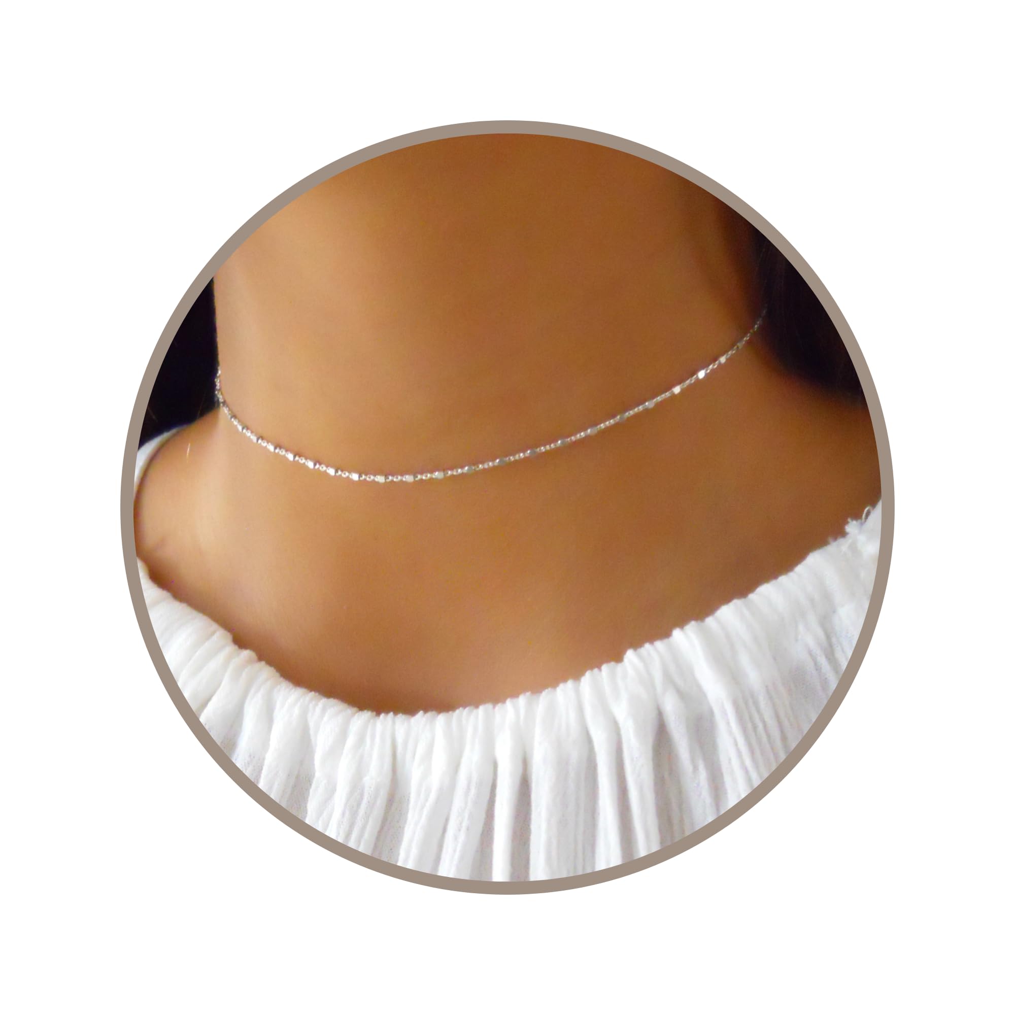 Chain Choker Necklace for Women, 925 Sterling Silver Chokers, Length 13-16 Inches, Short Necklaces for Teens, Waterproof Jewelry Gift for Her