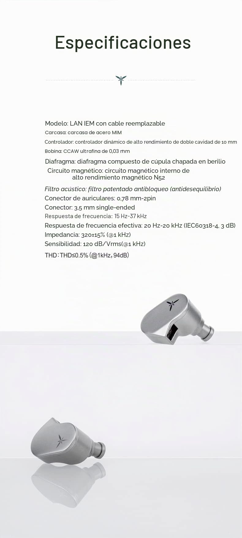 Moondrop LAN - Auriculares intraurales HiFi de alta reducción y baja distorsión con cable intercambiable
