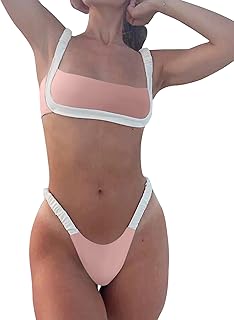 Women's Colorblock Bikini Set Square Neck High Cut Cheeky Sexy Two Piece Swimsuit Bathing Suit