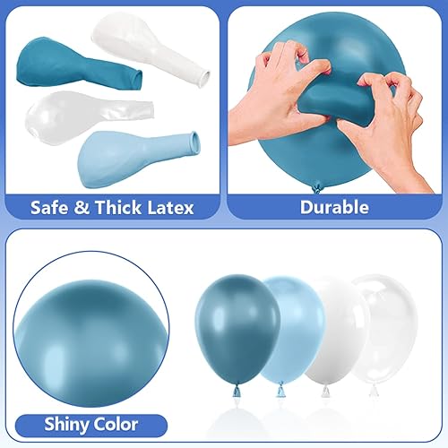 Miniatura 5 de YAOWKY Kit de arco de guirnalda de globos azul y blanco, 111 globos de látex de 18, 12, 5 pulgadas, blanco, azul y Bobo para baby shower