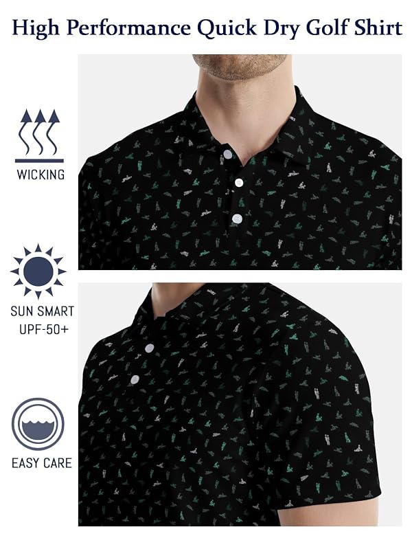 wunjqen Golf Polos for Men Funny Golf Shirts for Men Performance Moisture Wicking Quick-Dry Polo Shirts Short Sleeve Fun Black 3XL by wunjqen - Used condition - Image 3