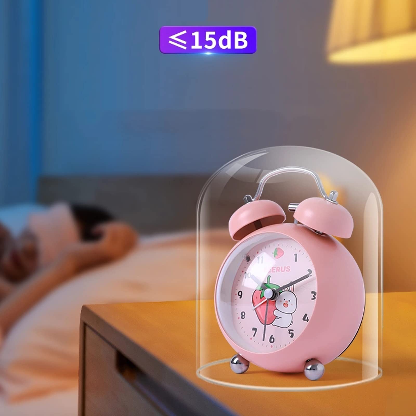 Reloj despertador para niños, reloj despertador con doble campana, con luz nocturna, lindo reloj despertador analógico con pilas para el hogar, mini reloj despertador redondo para mesita de noche, rel