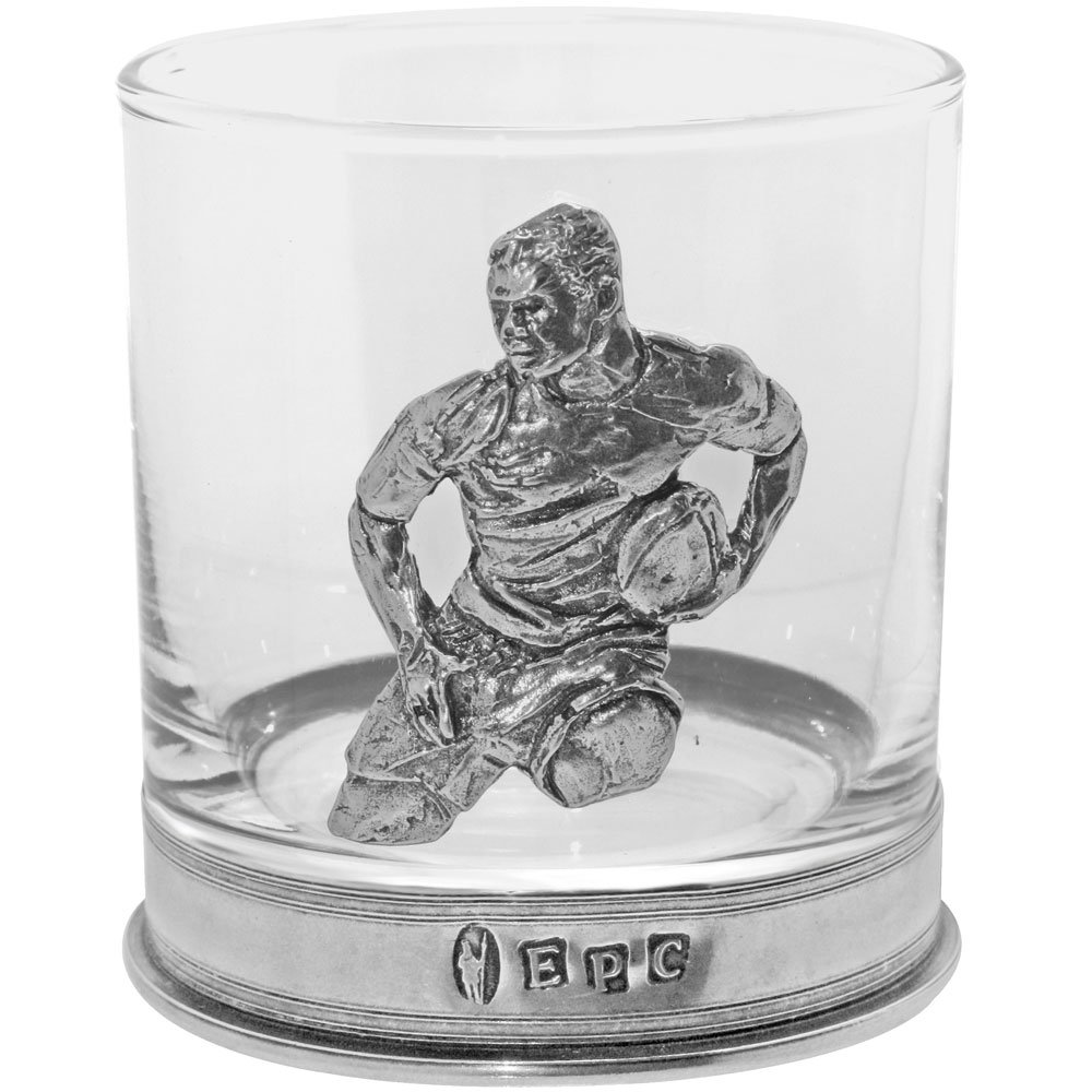 English Pewter Company Whisky Glass Pewter Tumbler with Rugby Badge [TUM02]