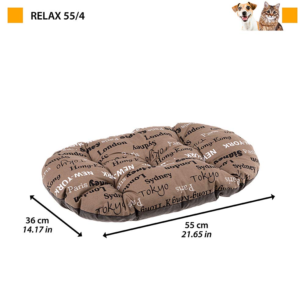 Ferplast - Cuccia per cani e gatti - Cuscino per cani di piccole dimensioni - Materassino per cani - Tappetino per cucce e auto - Morbido letto per cani - Relax, 55 x 36 CM, MARRONE
