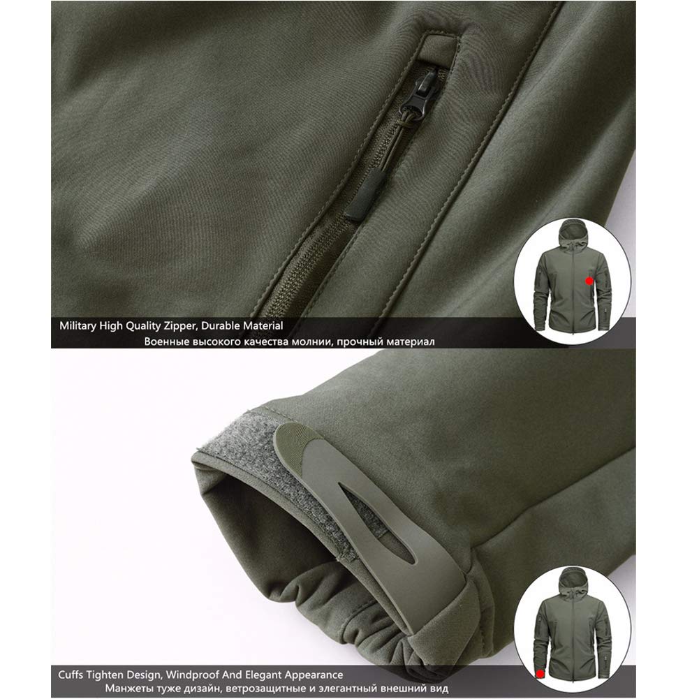Tactique Veste Militaire Chaude Polaire Manches Longue à Capuche Camouflage Softshell imperméable Homme pour Camping Chasse pêche Outdoor Blouson A Capuche