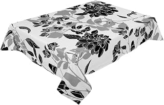 Flores en Blanco y Negro Mantel Redondo Decoración de Boda Cubierta de Mesa Impermeable Decoración de Comedor (Color : A, Size : 153x214cm) HGCHH
