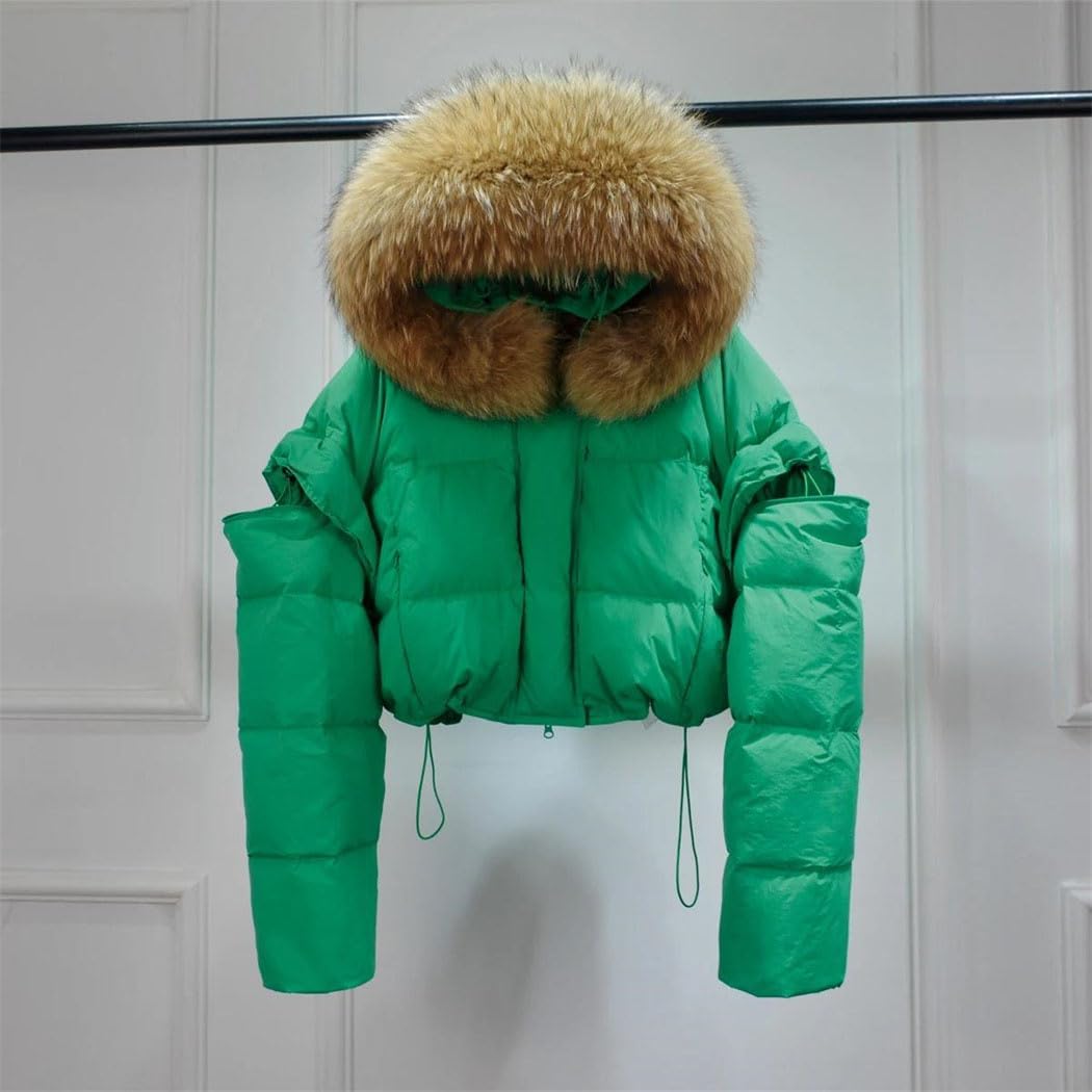 Haitpant Winter Short Hooded Puffer Fur Coat Sleeves Detachable Women Duck Down Jacket Female Parkas