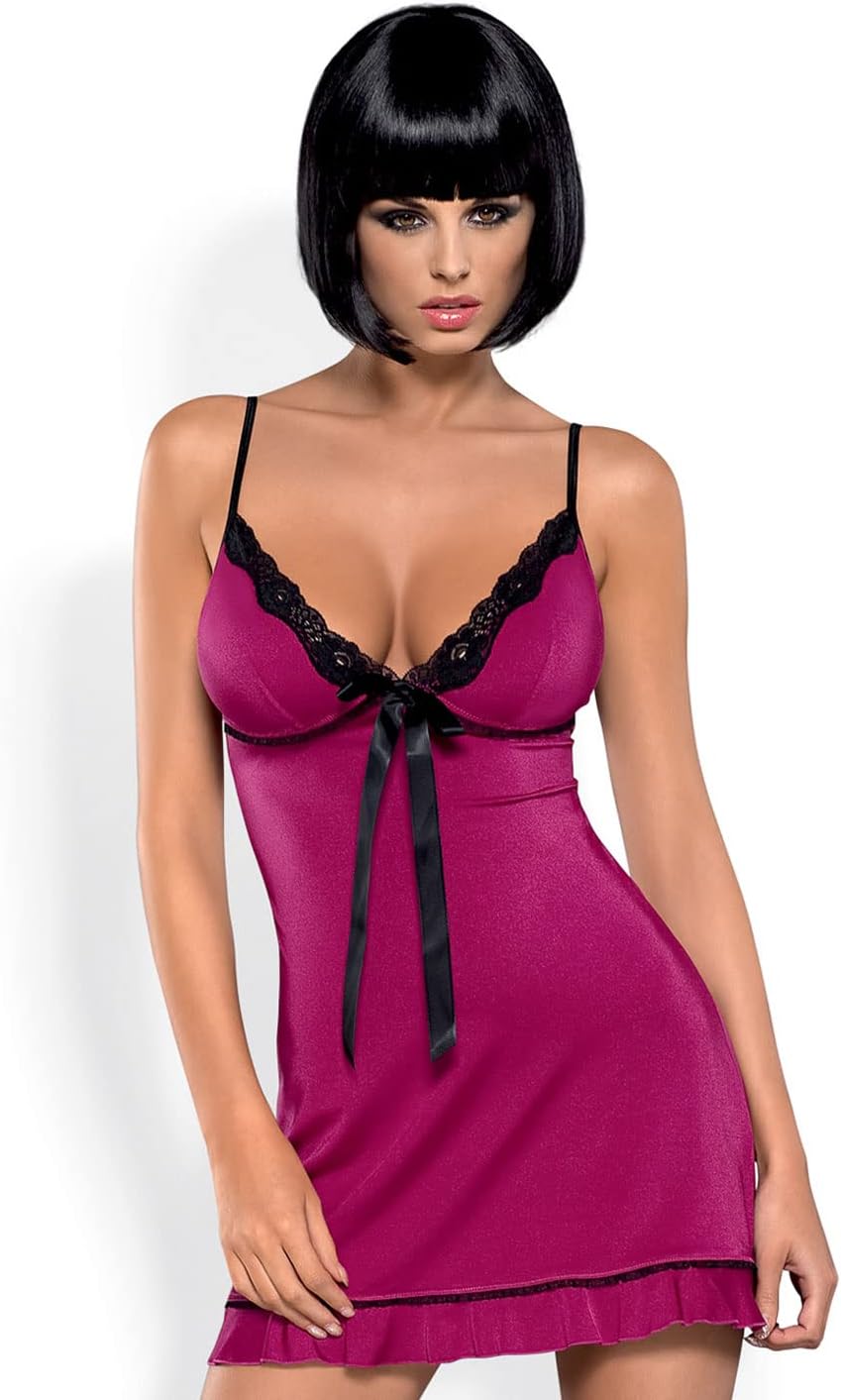 OBSESSIVE Women's FLAMENCO Chemise & Thong Sleepwear L/XL Maroon