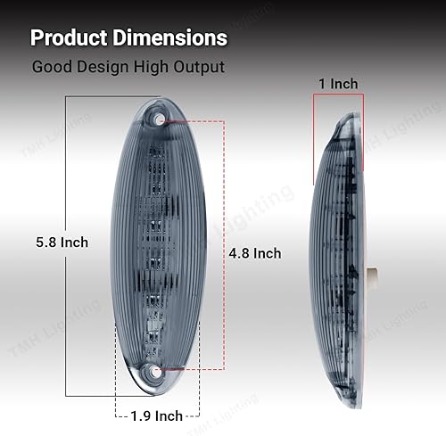 Miniatura 4 de TMH Luces superiores de 5.8 pulgadas con lente ahumada, 5 unidades, color rojo, compatible con Freightliner Cascadia (2008-2021), remolque de camión