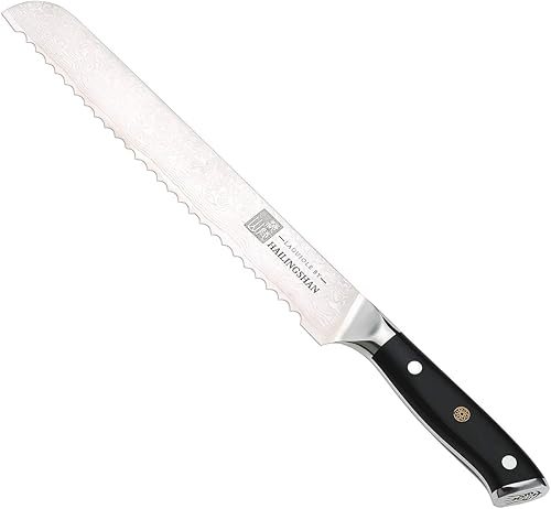 Laguiole by Hailingshan Qin Dynasty Series Cuchillo de cocina profesional de 10.0in de borde serrado para pastel cuchillo de acero de Damasco de