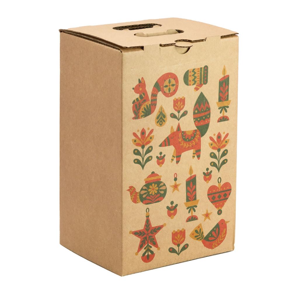 ONLY BOXES Caja Marrón Apilable para Lotes de Navidad | Ideal para 4 Botellas, Latas o Embutidos, Asa Exterior | Pack 4 Unidades | Sistema Automontable