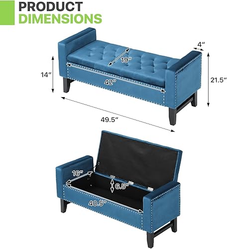 Miniatura 48 de Magshion Mid-Century - Banco otomano de microfibra con botones y patas en X, carga de hasta 440 libras para sala de estar, dormitorio, habitación,
