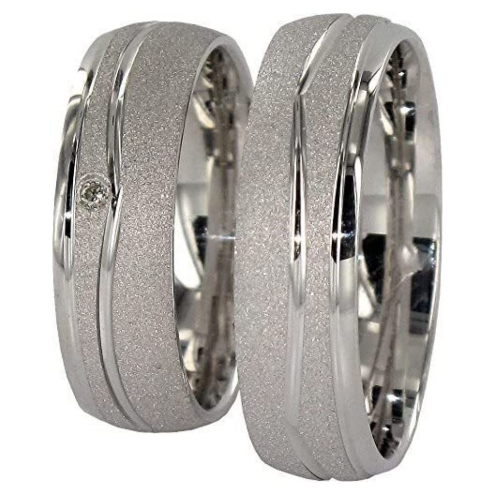 JC Trauringe 925er Sterling Silber Paar-Preis I Ehe-Ringe mit kostenfreier Gravur I Partnerringe 6 mm breit inkl. Etui-Box I Damen-Ring mit Zirkonia-Stein I Größe 48 bis 72 I A04