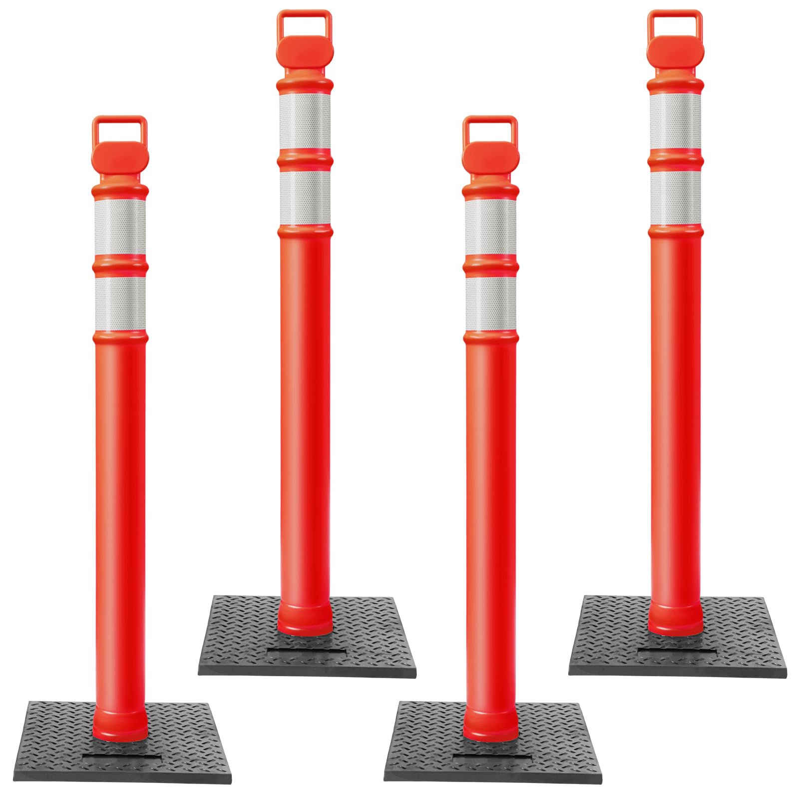 Kanayu 49 Inch Traffic Delineator Posts with 8.8 Lbs Rubber Base PE Delineator Post Portable Parking Pole Traffic Cone Barrier with Removable Base,