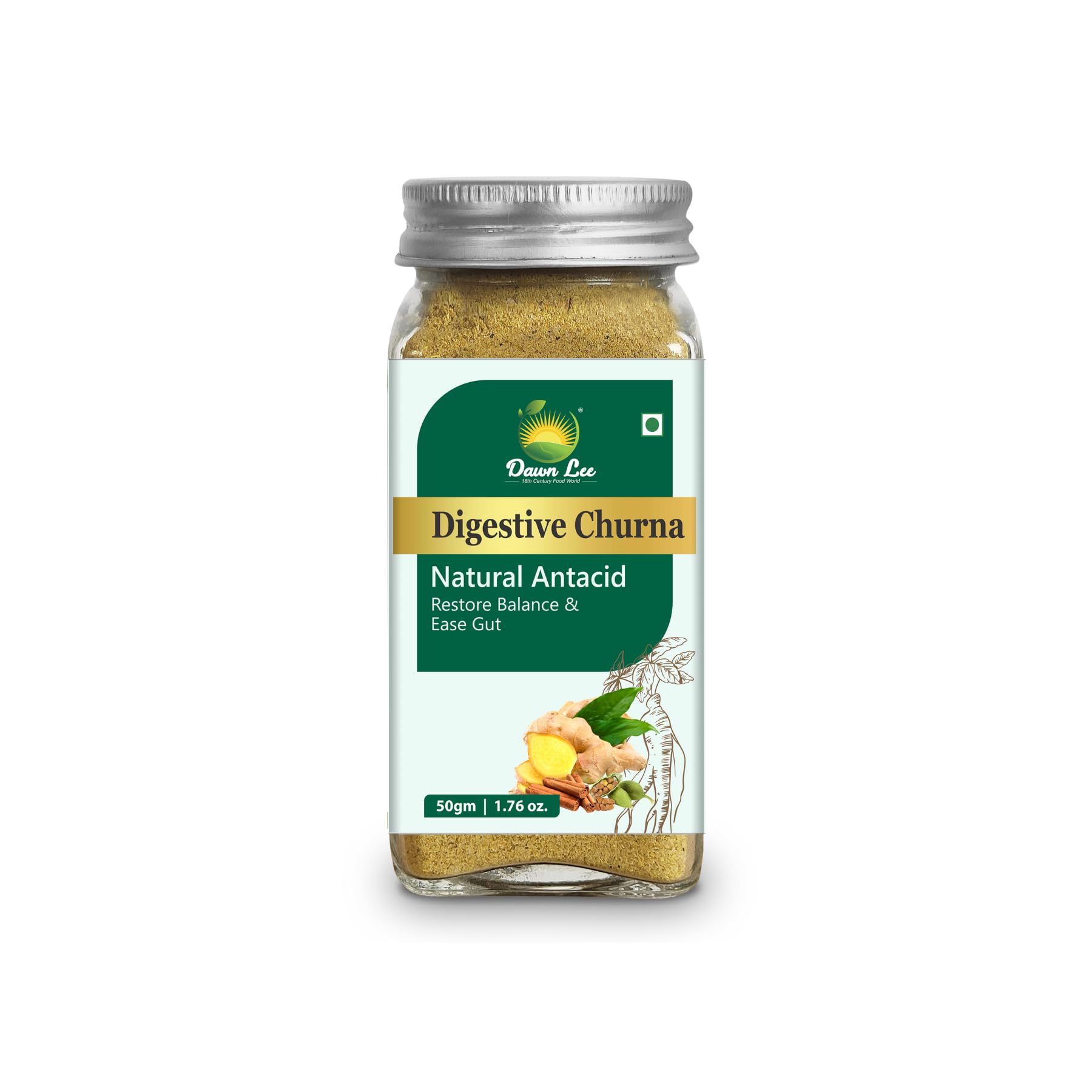 Dawn Lee Digestive Churan Powder- Promotes Healthy Digestion- Reduces Acidity- Supports Bowel Regulatory- Herbs & Spices Mix Blend- Herbal Powder- Pomegranate Dried Ginger Piper Longum-50 gm