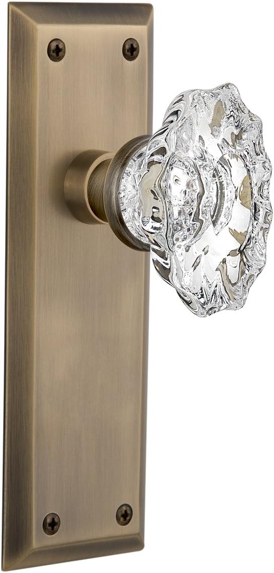 Nostalgic Warehouse New York Plate with Chateau Knob, Passage - 2.375", Antique Brass