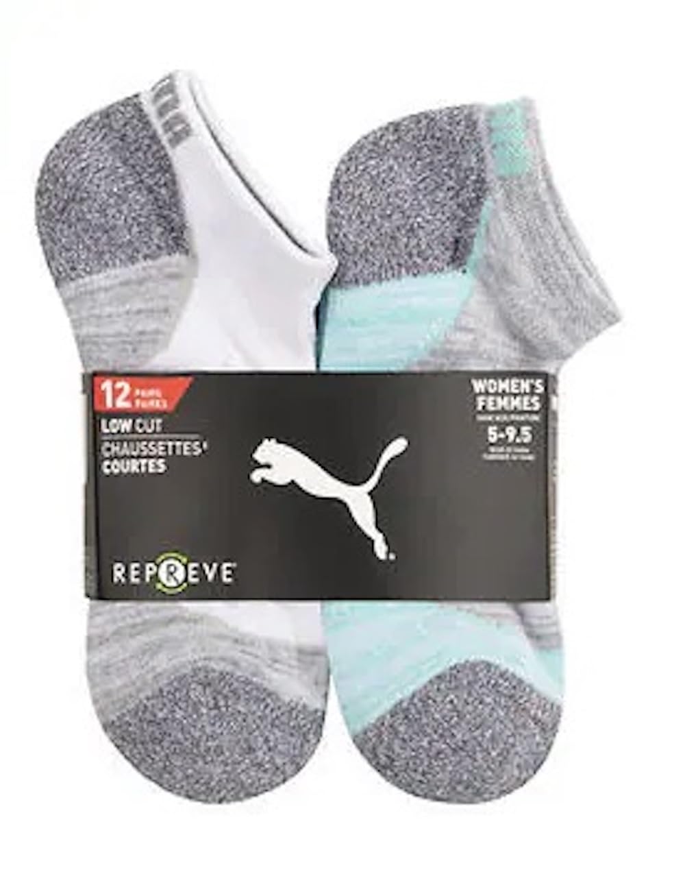 PUMA Womens Repreve Athletic Low Cut Sock 12-pair White